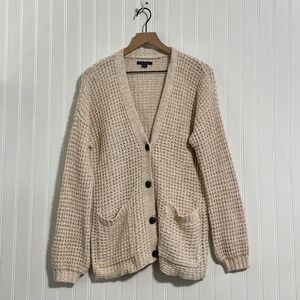 American Eagle Cream Waffle Knit Coastal Grandmother Cardigan Small Oversized